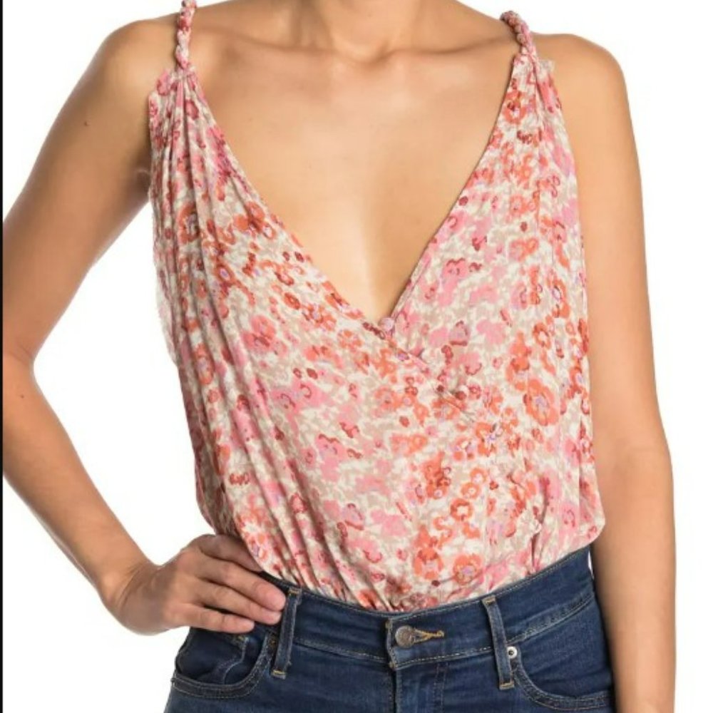 NWT Free People Siren Song Floral Bodysuit Small top shirt orange  Ivory Combo